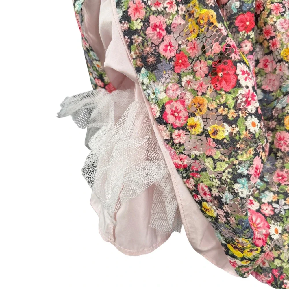 Laura Ashley Floral Lace Dress Size 5‎ Ruffle Tulle Overlay Party Dress Up